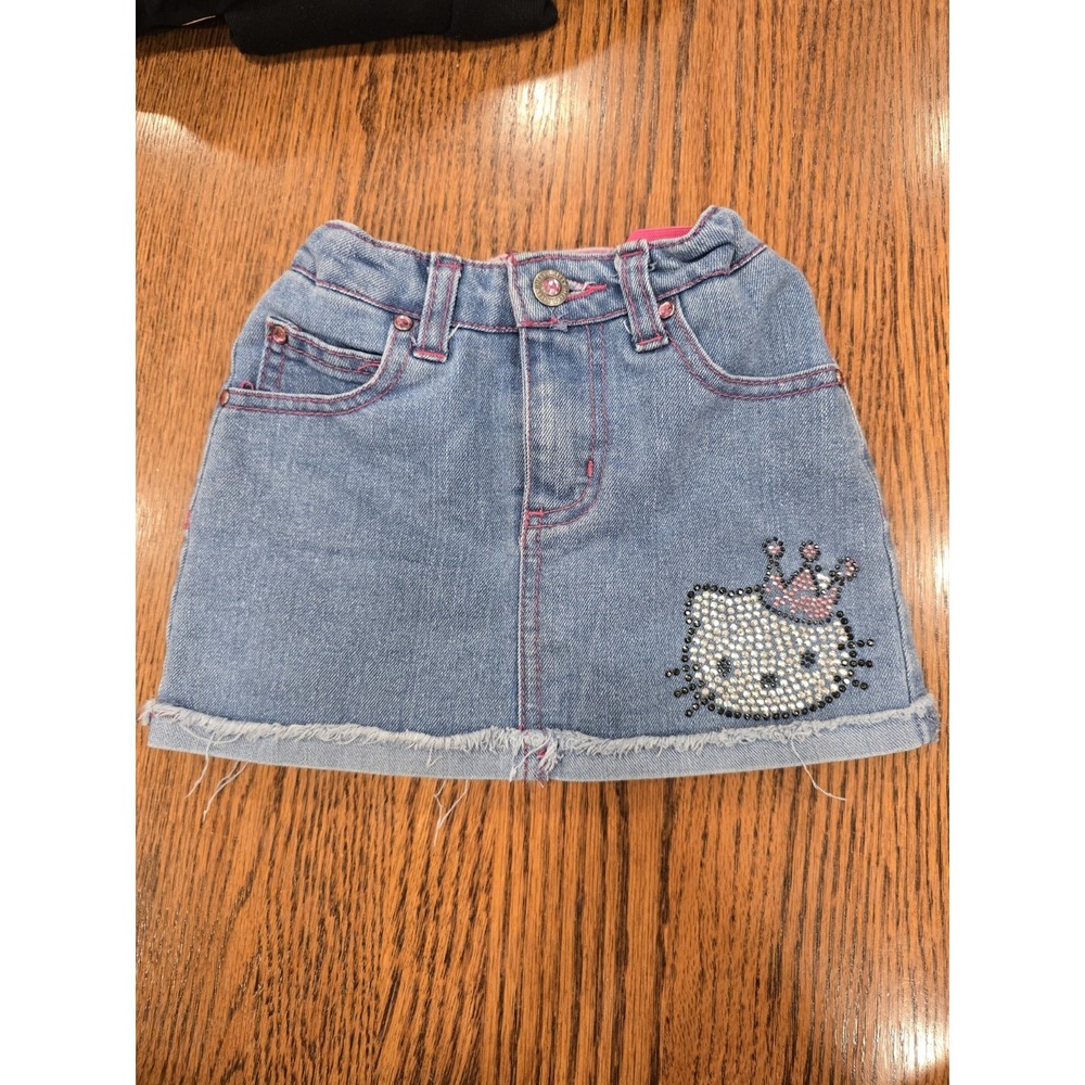 Hello Kitty Princess Denim Rhinestone Skirt w/ Shorts Sz 4 Macy's Sanrio Cute! - Picture 1 of 5